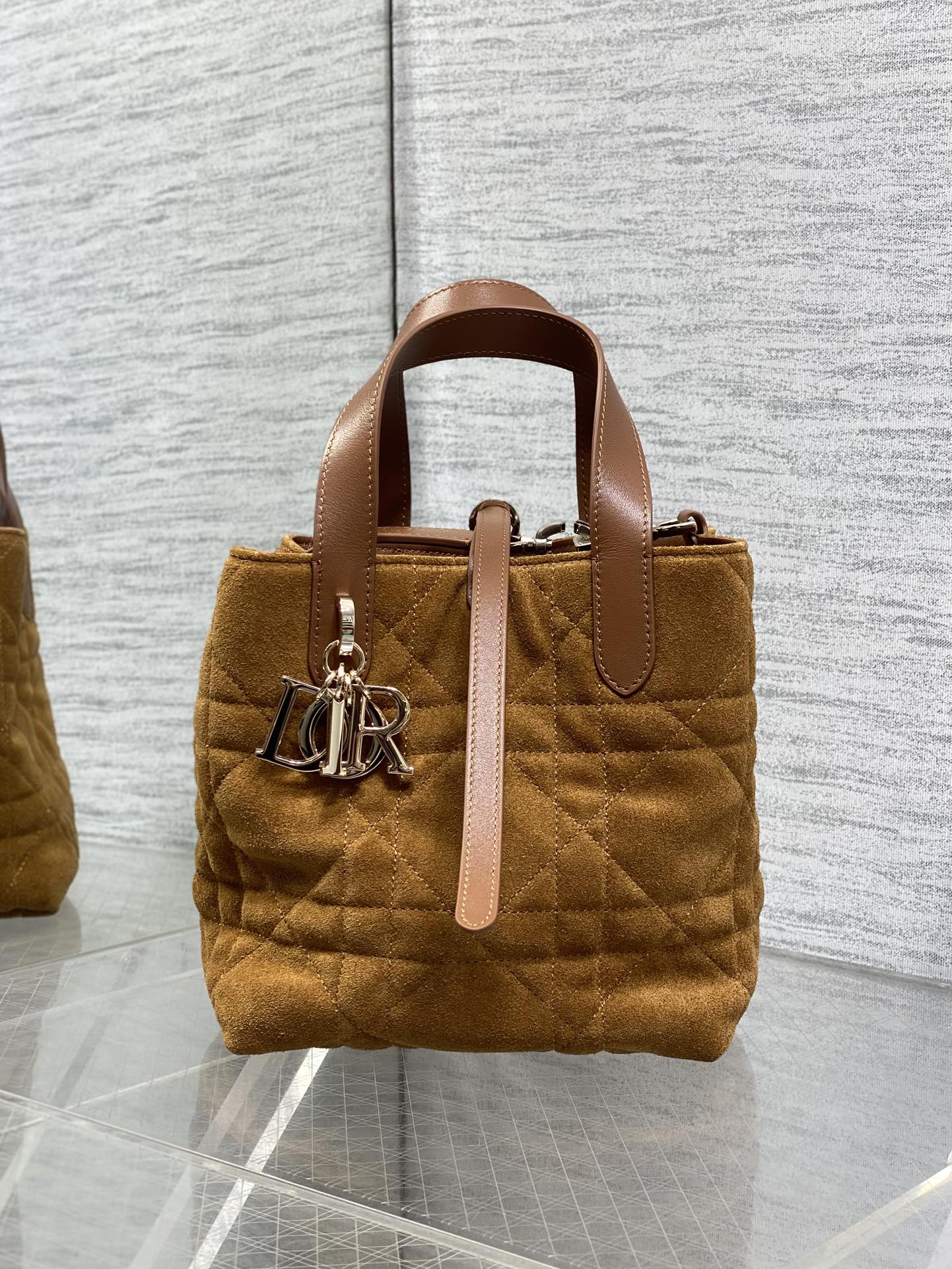 Small Dior Toujours Vertical Tote Bag – Brown Suede – M2835 - Default Title - View 3