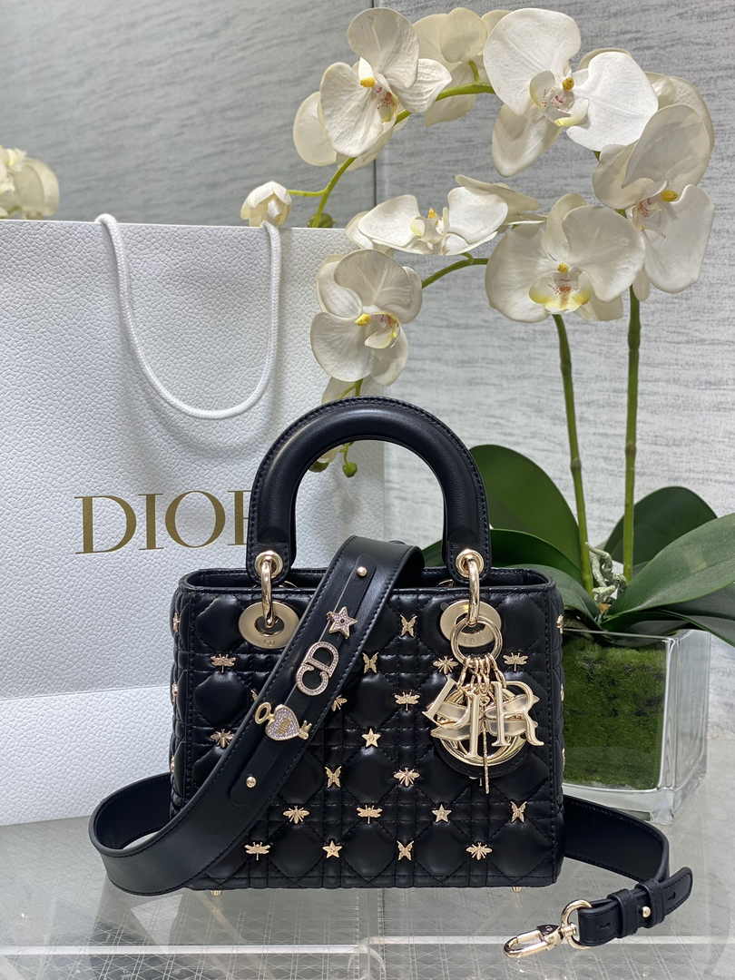Small Lady Dior Bag Black Calfskin M0531 - Default Title - View 1