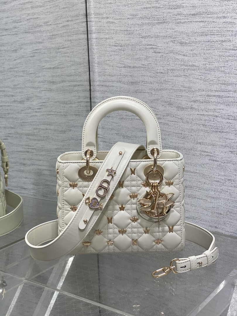 Small Lady Dior Bag White Calfskin M0531 - Default Title - View 2