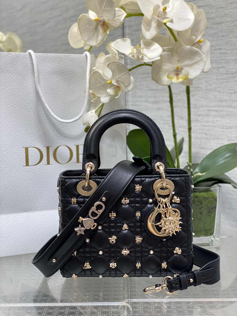 Small Lady Dior Bag Powder M0531 Black Calfskin - Default Title - View 1