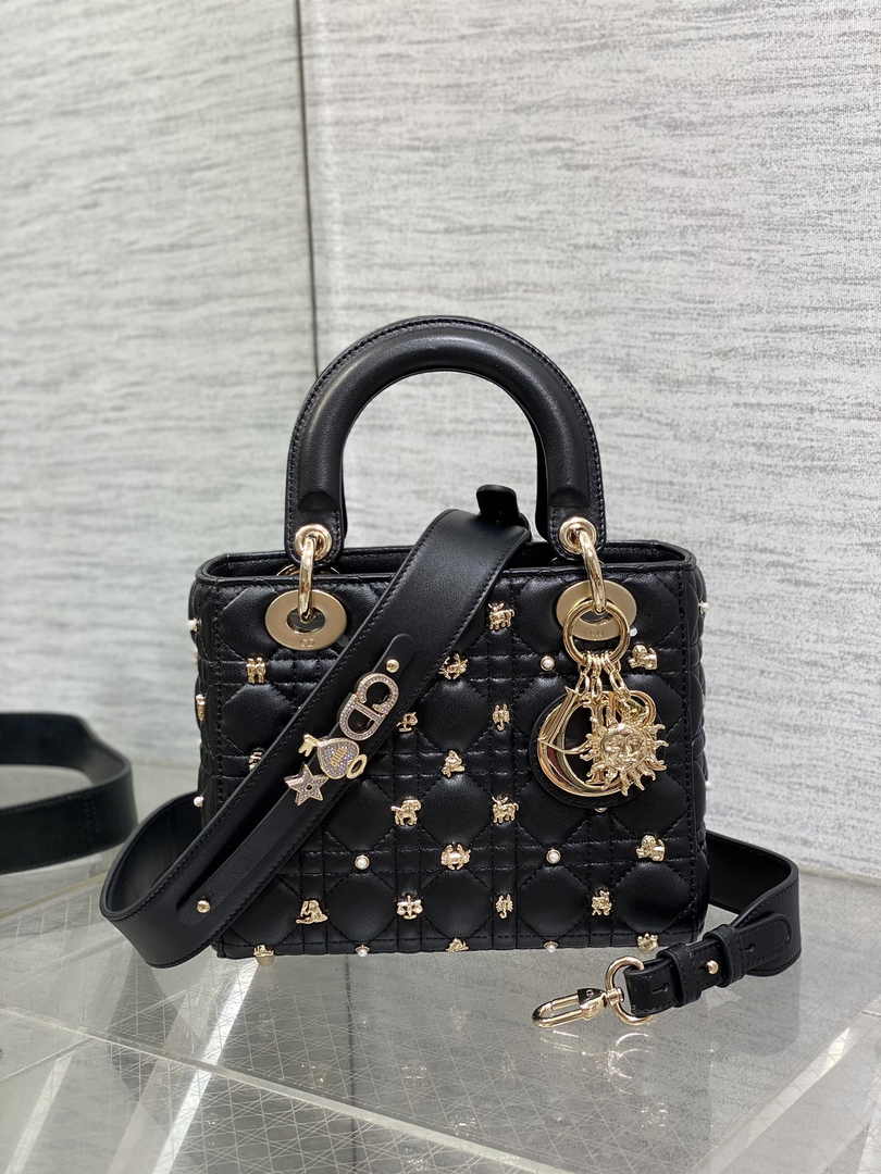 Small Lady Dior Bag Powder M0531 Black Calfskin - Default Title - View 2