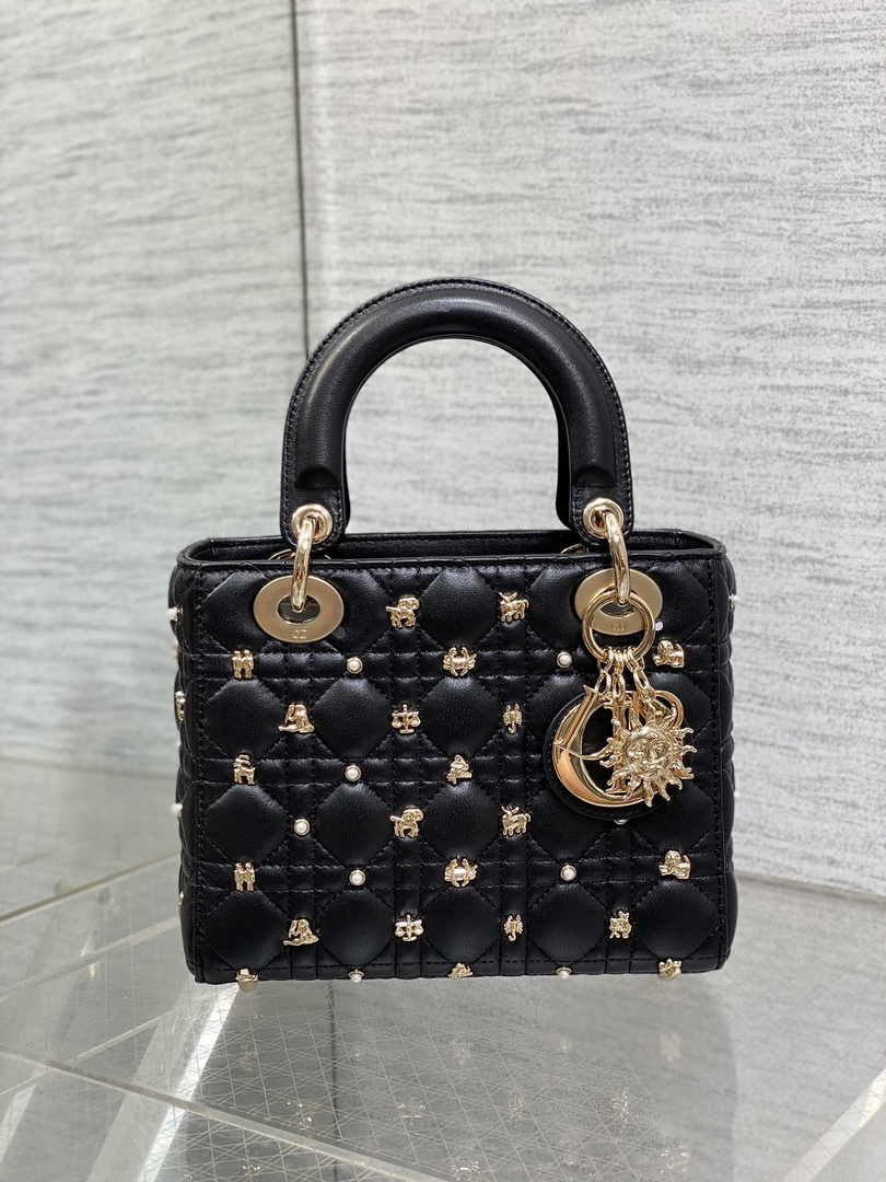 Small Lady Dior Bag Powder M0531 Black Calfskin - Default Title - View 3