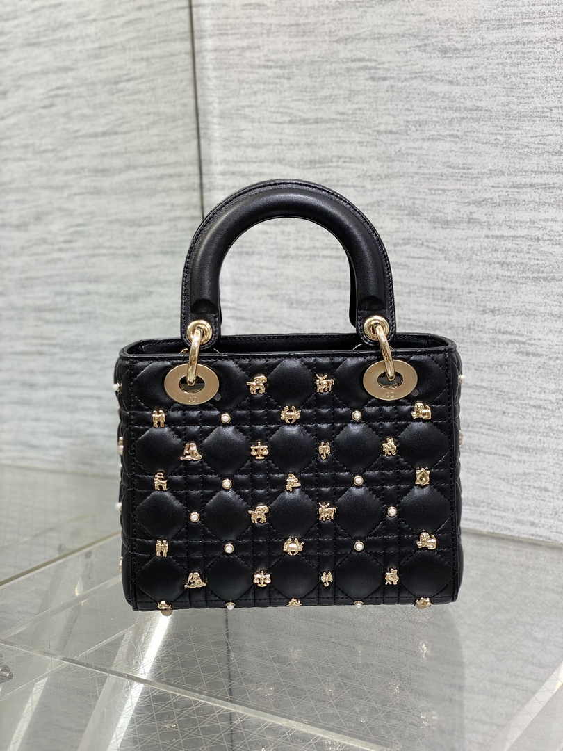 Small Lady Dior Bag Powder M0531 Black Calfskin - Default Title - View 6