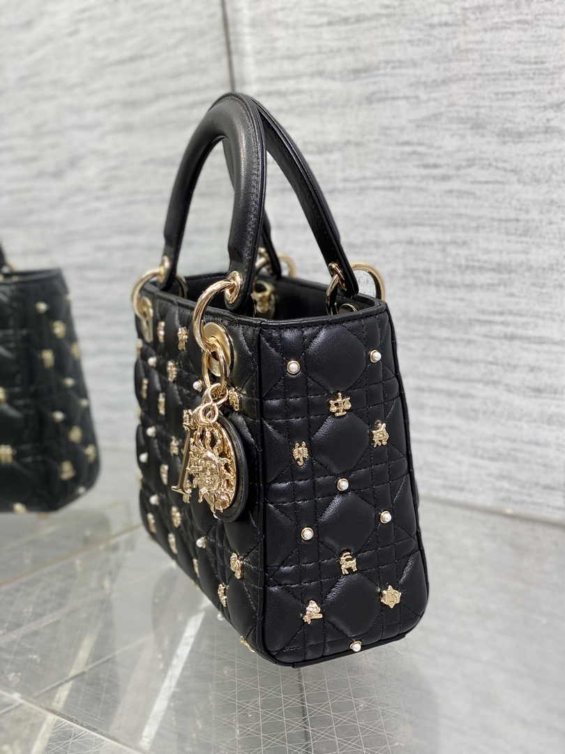 Small Lady Dior Bag Powder M0531 Black Calfskin - Default Title - View 7