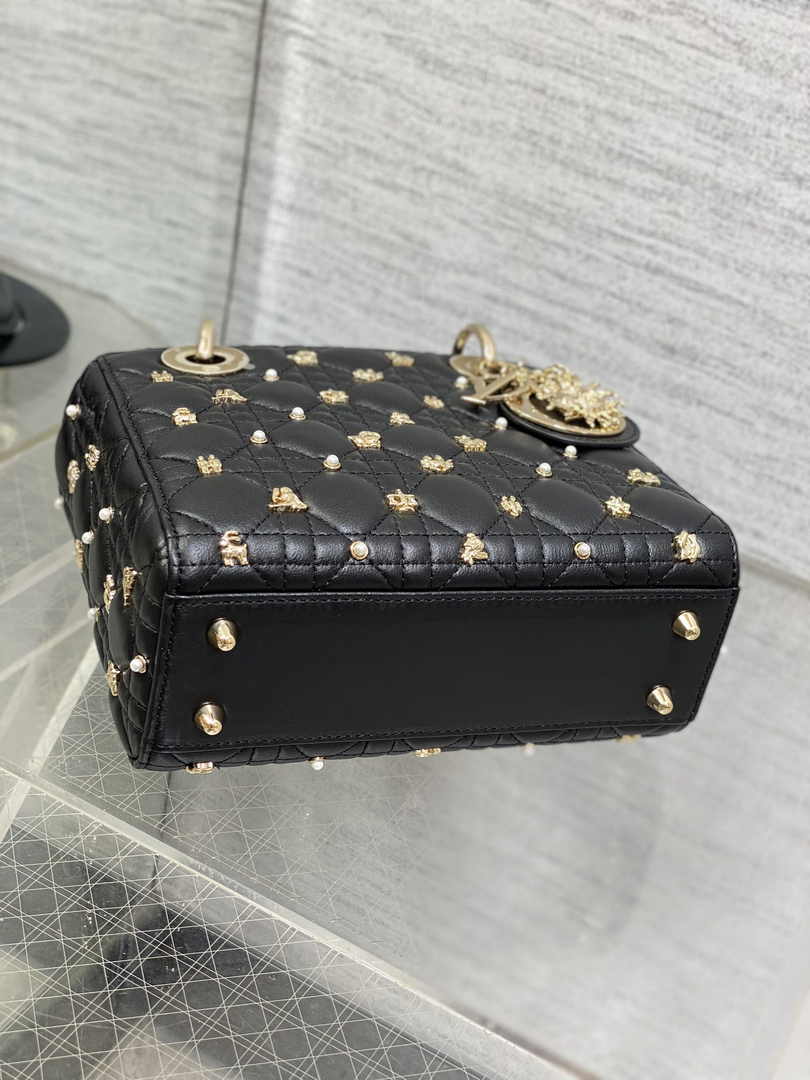 Small Lady Dior Bag Powder M0531 Black Calfskin - Default Title - View 8