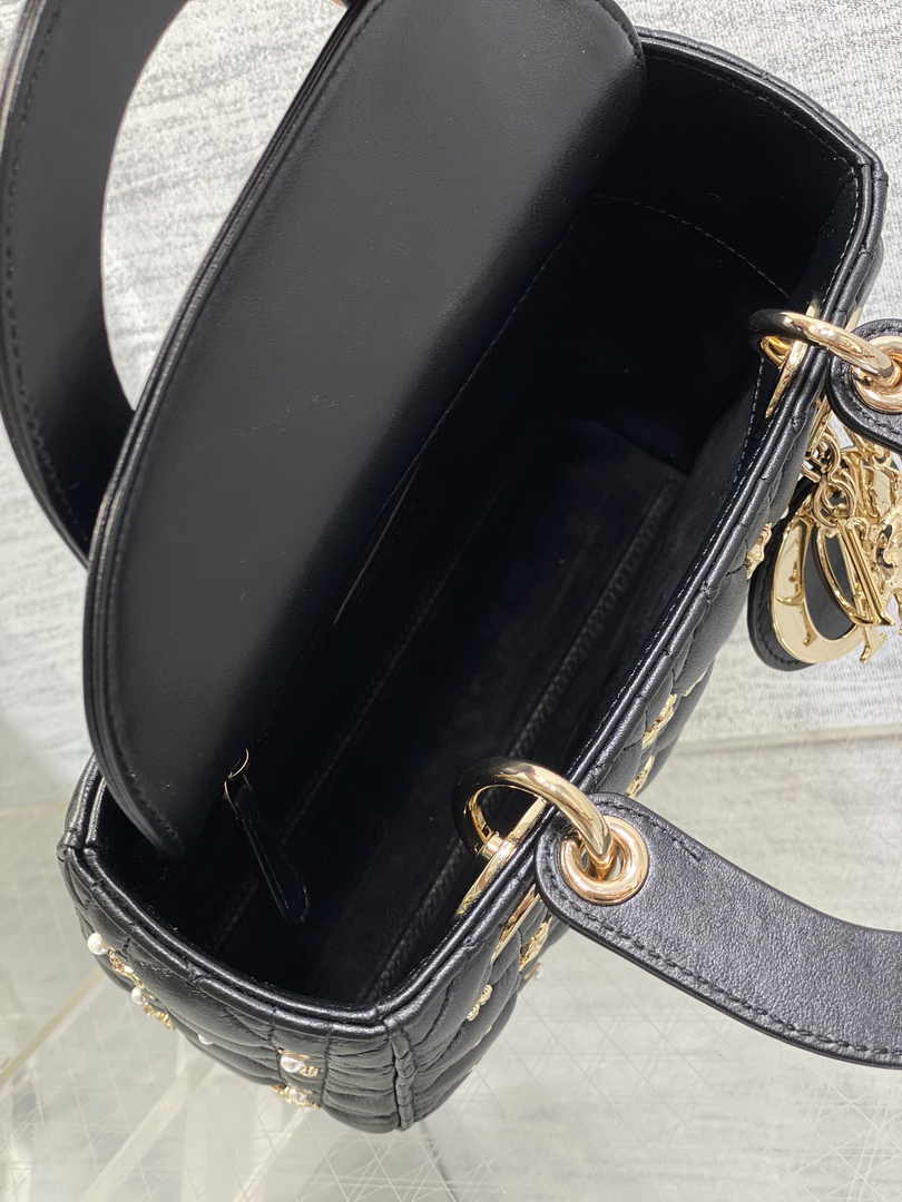 Small Lady Dior Bag Powder M0531 Black Calfskin - Default Title - View 9