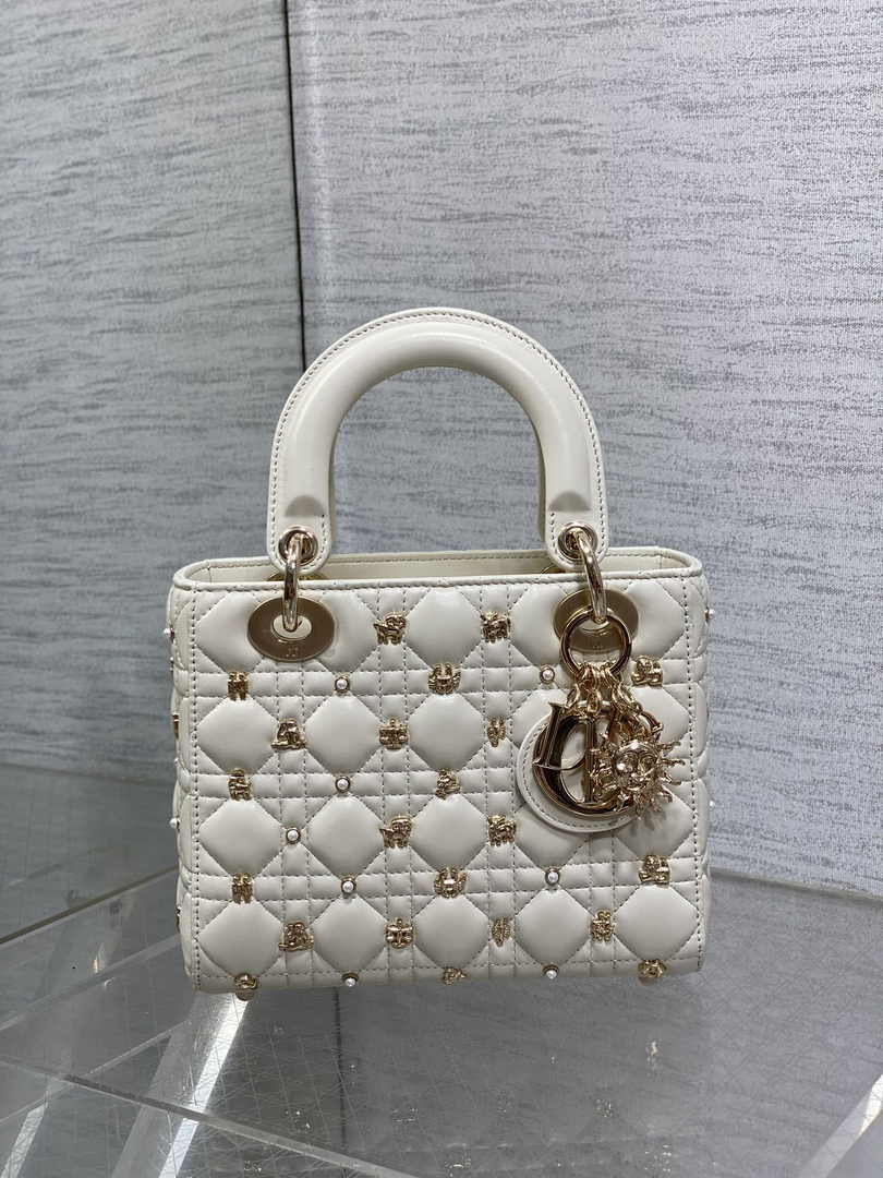 Small Lady Dior Bag Powder M0531 White Calfskin - Default Title - View 3