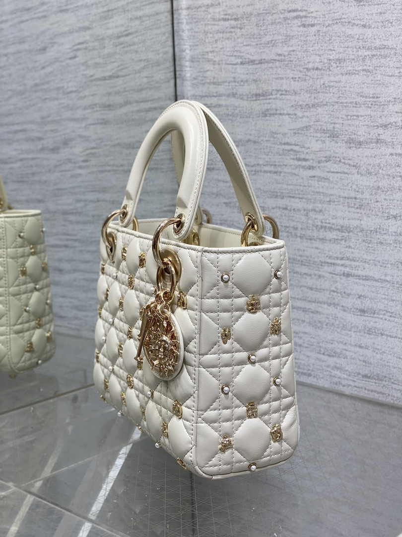 Small Lady Dior Bag Powder M0531 White Calfskin - Default Title - View 7