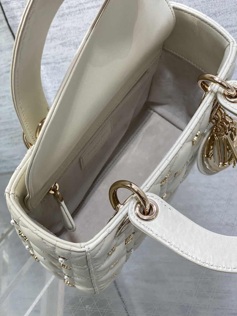 Small Lady Dior Bag Powder M0531 White Calfskin - Default Title - View 9