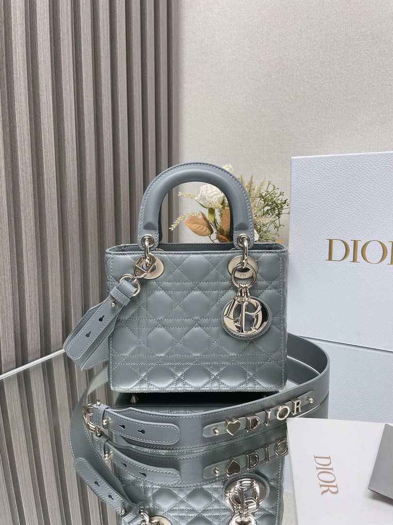 Small Lady Dior Bag M0531 Gray Cannage Lambskin - Default Title - View 1