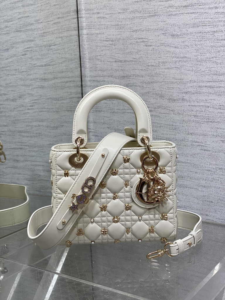 Small Lady Dior Bag M0531 White Calfskin Sun - Default Title - View 2