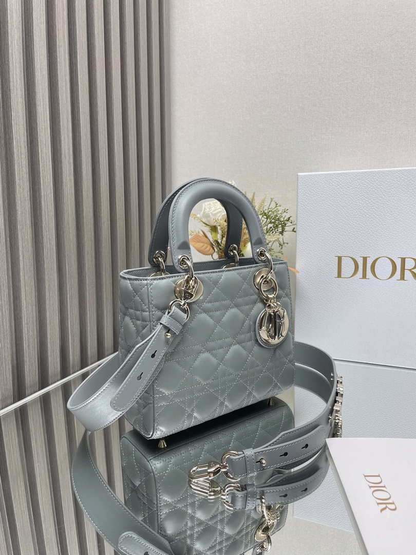 Small Lady Dior Bag M0531 Gray Cannage Lambskin - Default Title - View 3