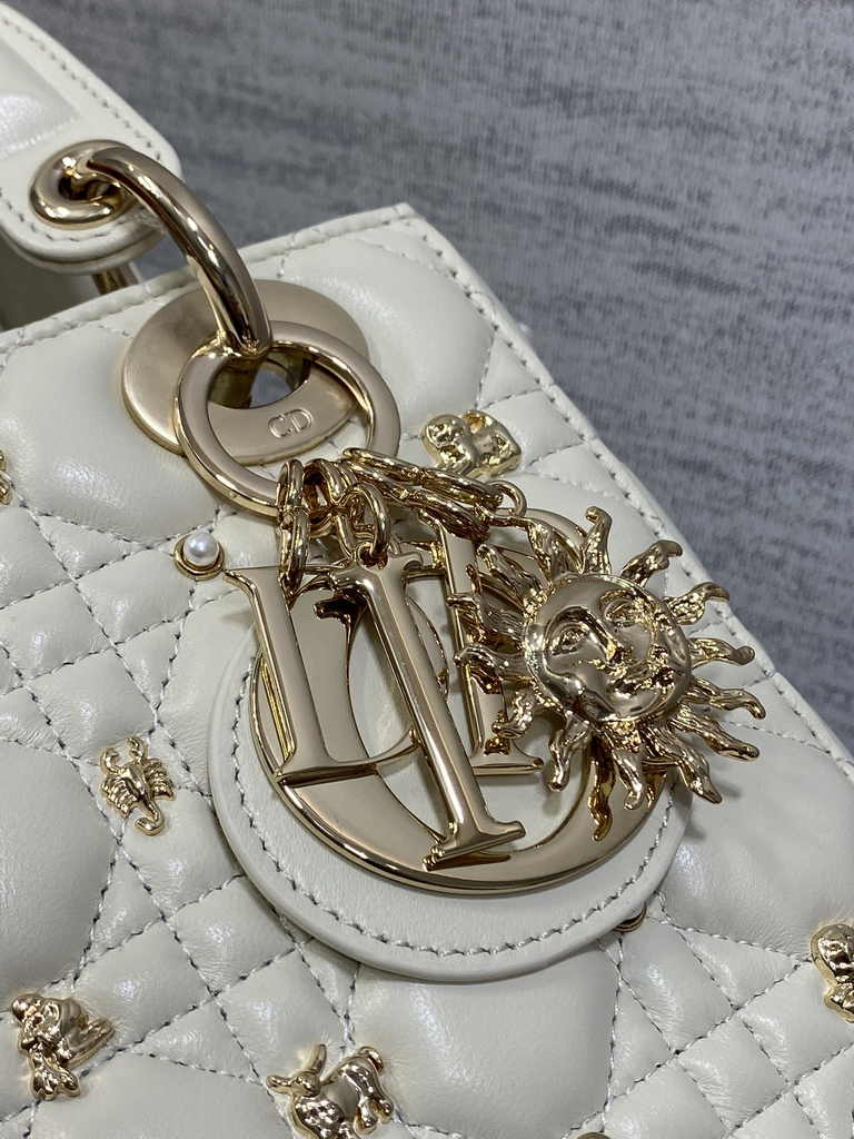 Small Lady Dior Bag M0531 White Calfskin Sun - Default Title - View 4