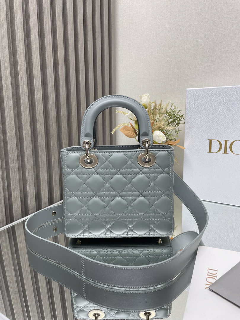 Small Lady Dior Bag M0531 Gray Cannage Lambskin - Default Title - View 4