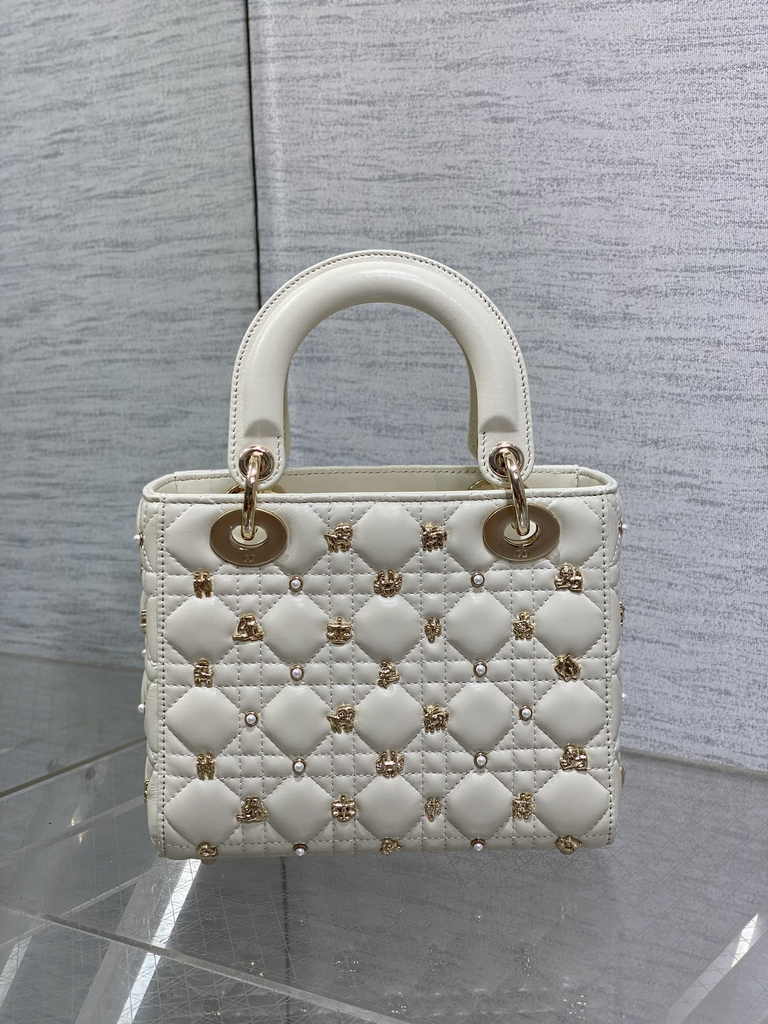 Small Lady Dior Bag M0531 White Calfskin Sun - Default Title - View 6
