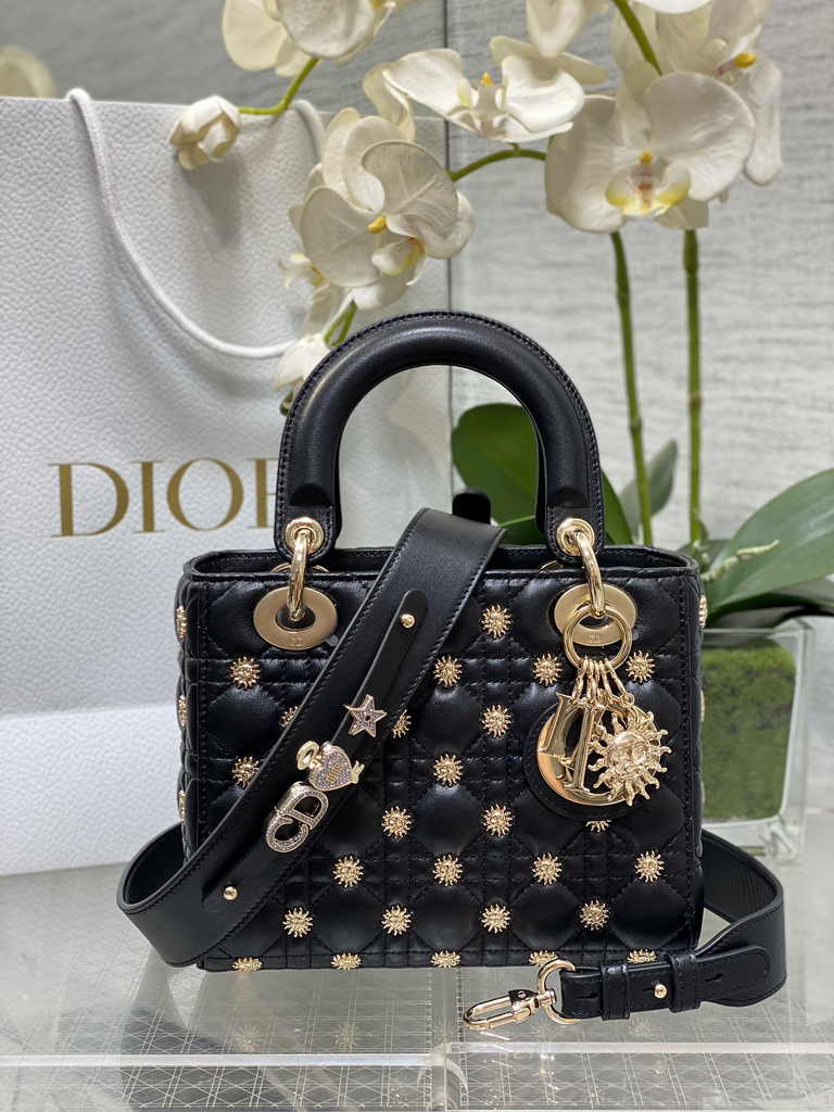 Small Lady Dior Bag M0531  Black Calfskin Sun - Default Title - View 1
