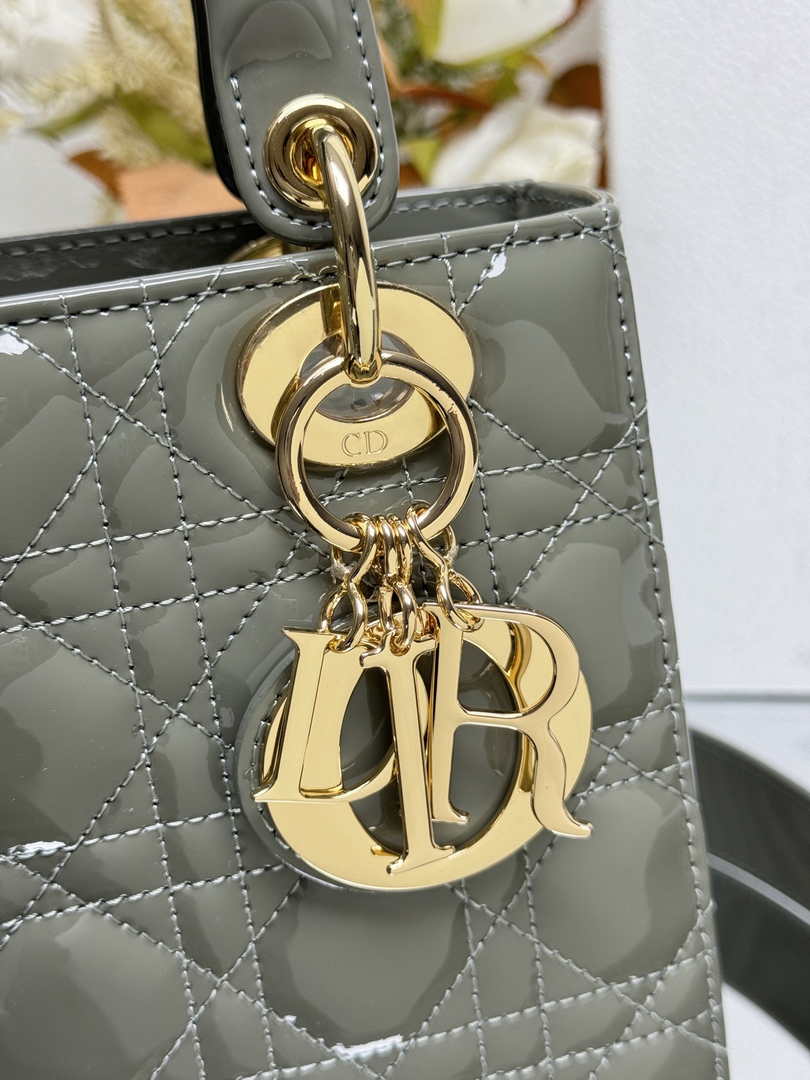 Small Lady Dior Bag M0531 Gray Patent Leahter - Default Title - View 2
