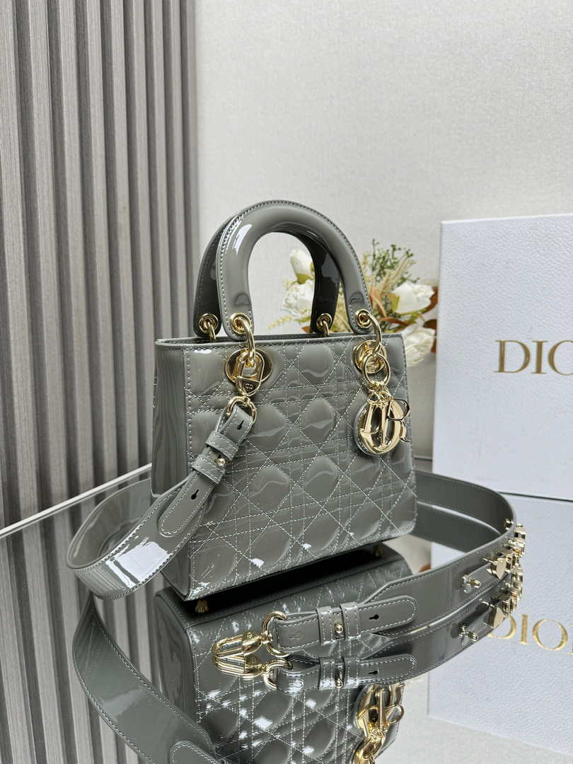 Small Lady Dior Bag M0531 Gray Patent Leahter - Default Title - View 3