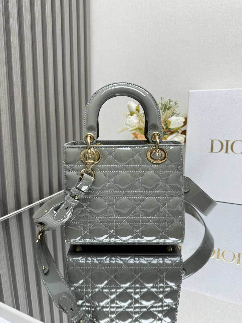 Small Lady Dior Bag M0531 Gray Patent Leahter - Default Title - View 4
