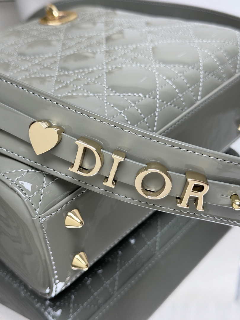 Small Lady Dior Bag M0531 Gray Patent Leahter - Default Title - View 6