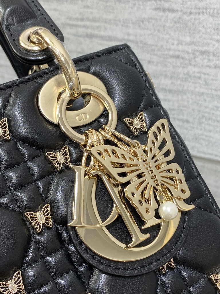 Small Lady Dior Bag M0531 Black Calfskin Butterfly - Default Title - View 4