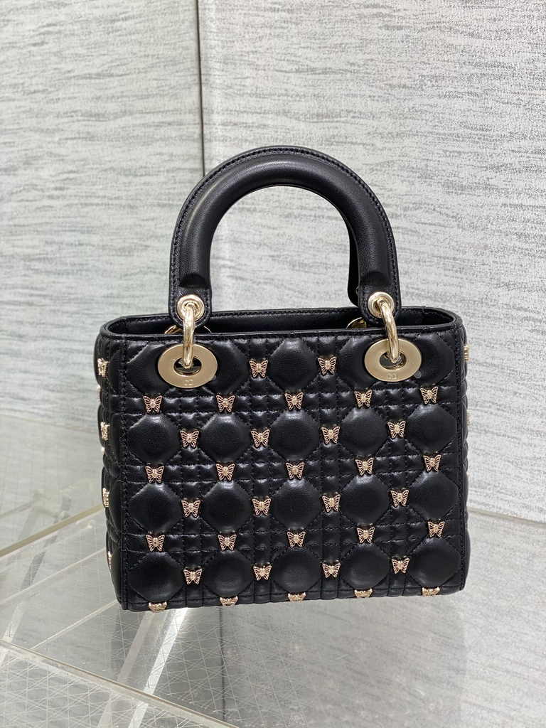 Small Lady Dior Bag M0531 Black Calfskin Butterfly - Default Title - View 6