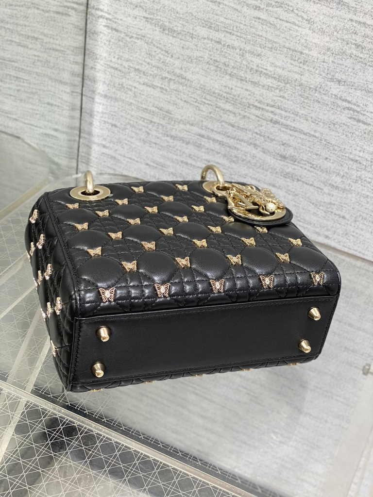 Small Lady Dior Bag M0531 Black Calfskin Butterfly - Default Title - View 8