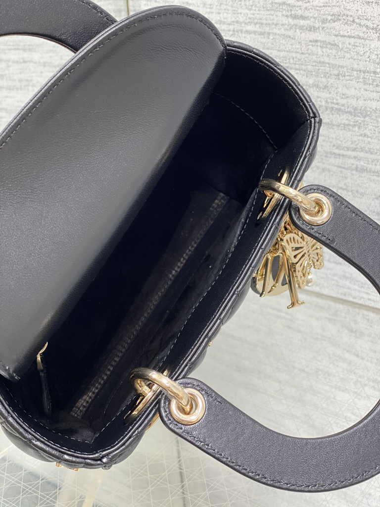 Small Lady Dior Bag M0531 Black Calfskin Butterfly - Default Title - View 9