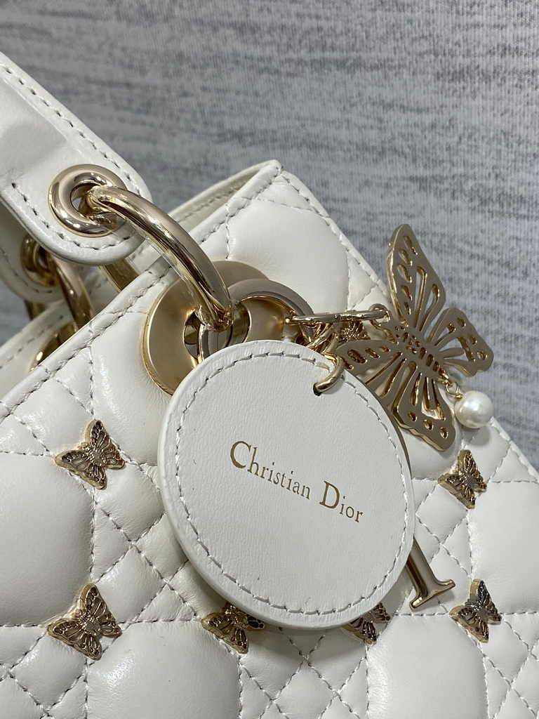 Small Lady Dior Bag M0531 White Calfskin Butterfly - Default Title - View 5