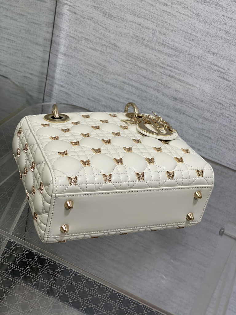 Small Lady Dior Bag M0531 White Calfskin Butterfly - Default Title - View 8