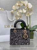 Small Lady Dior Bag M0531 Black Calfskin Bead - Default Title - View 1