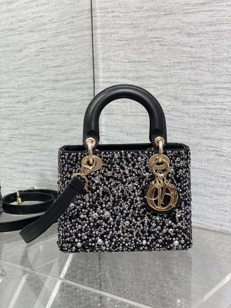Small Lady Dior Bag M0531 Black Calfskin Bead - Default Title - View 2