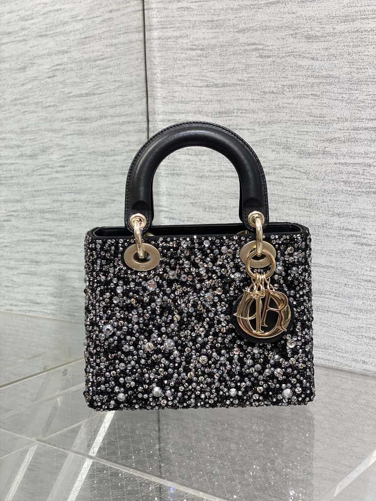 Small Lady Dior Bag M0531 Black Calfskin Bead - Default Title - View 3