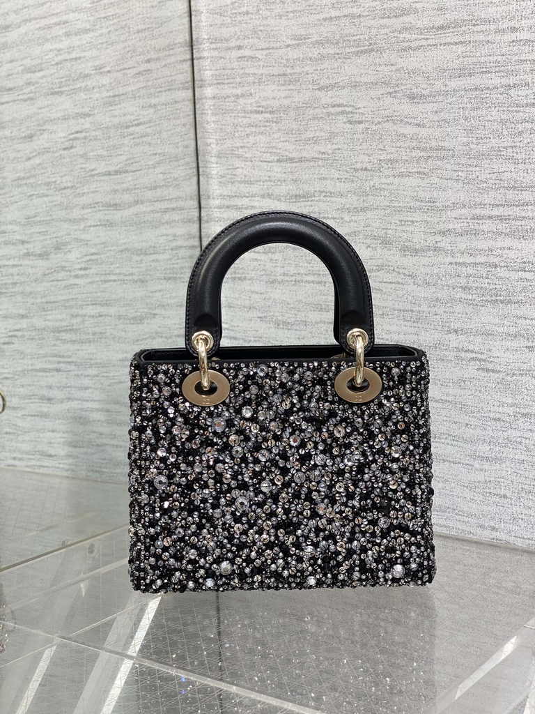 Small Lady Dior Bag M0531 Black Calfskin Bead - Default Title - View 6