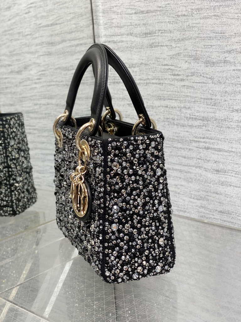 Small Lady Dior Bag M0531 Black Calfskin Bead - Default Title - View 7