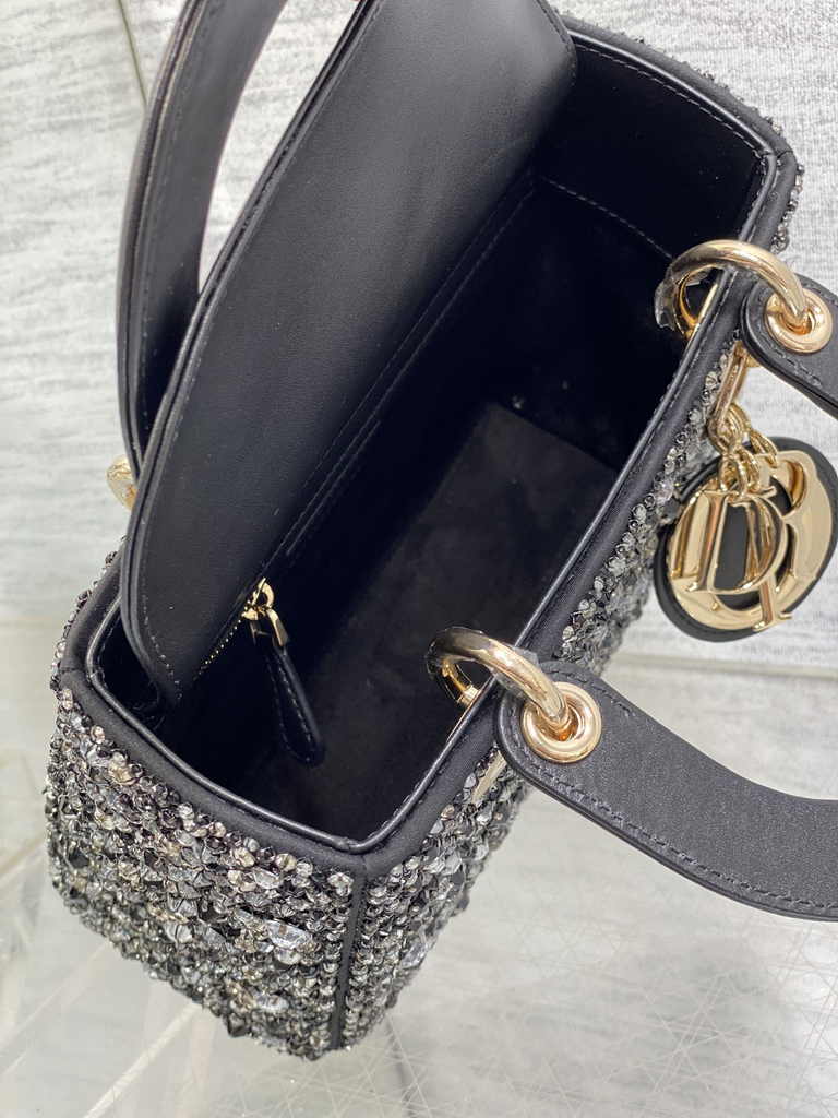 Small Lady Dior Bag M0531 Black Calfskin Bead - Default Title - View 9