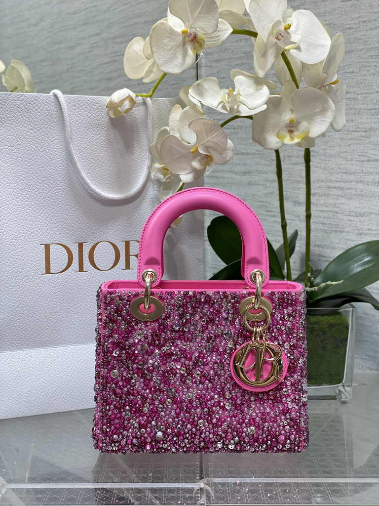 Small Lady Dior Bag M0531 Plum Calfskin Bead - Default Title - View 1