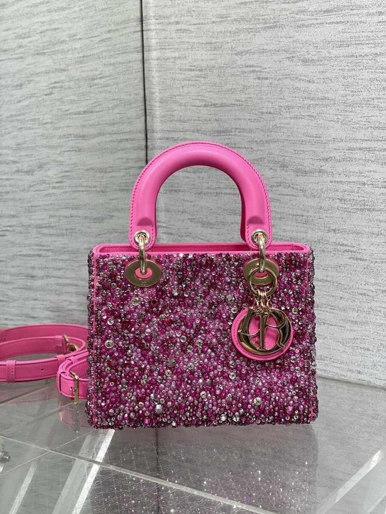 Small Lady Dior Bag M0531 Plum Calfskin Bead - Default Title - View 3