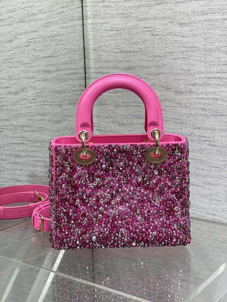 Small Lady Dior Bag M0531 Plum Calfskin Bead - Default Title - View 6