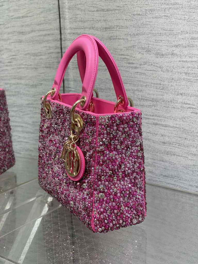Small Lady Dior Bag M0531 Plum Calfskin Bead - Default Title - View 7