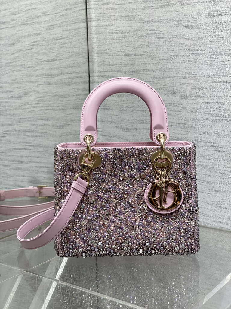 Small Lady Dior Bag M0531 Pink Calfskin Bead - Default Title - View 2