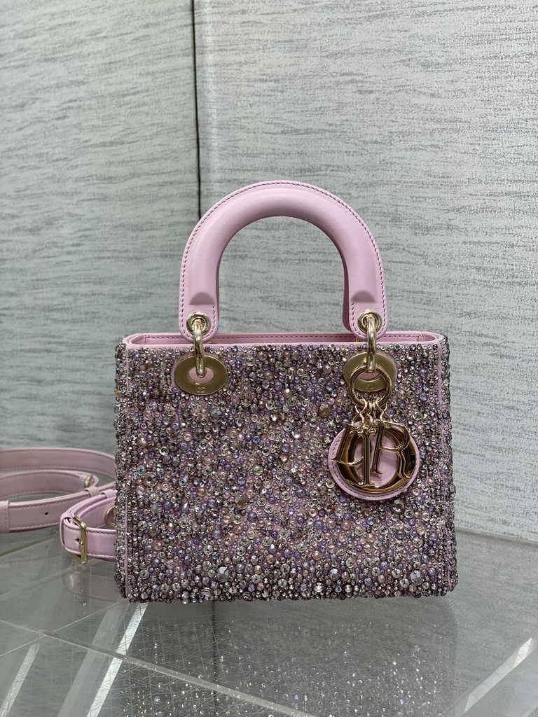 Small Lady Dior Bag M0531 Pink Calfskin Bead - Default Title - View 3