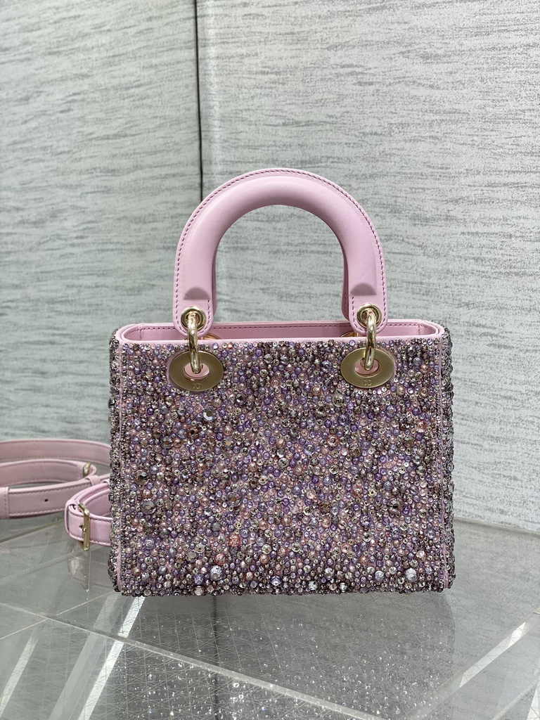 Small Lady Dior Bag M0531 Pink Calfskin Bead - Default Title - View 6
