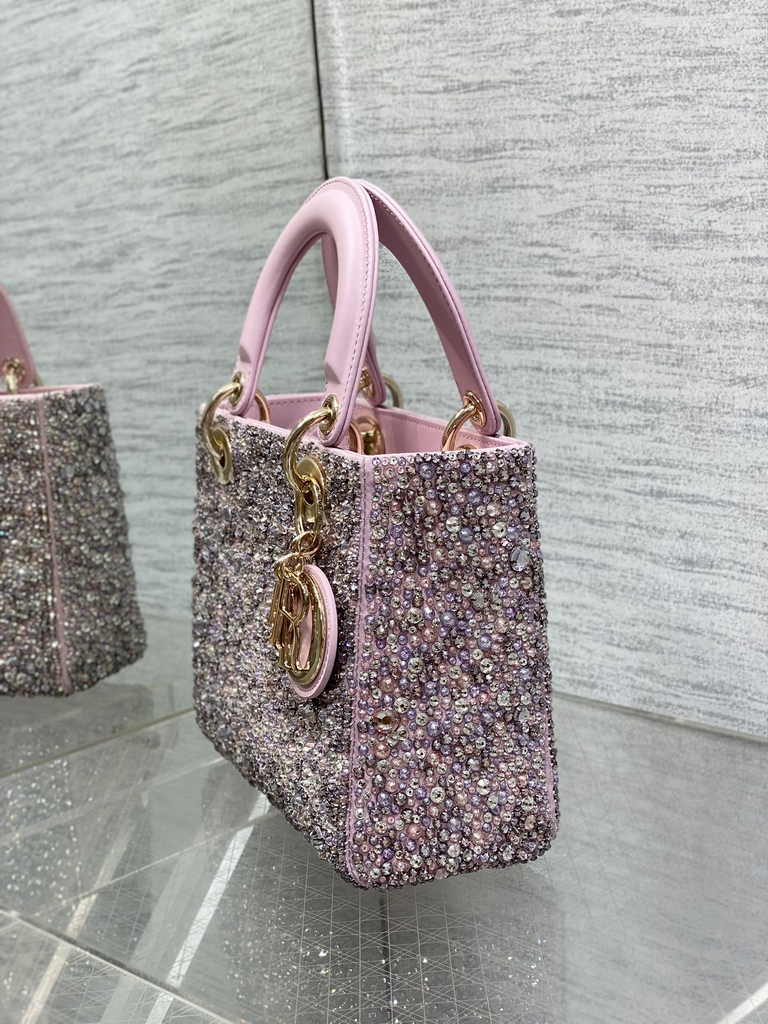Small Lady Dior Bag M0531 Pink Calfskin Bead - Default Title - View 7