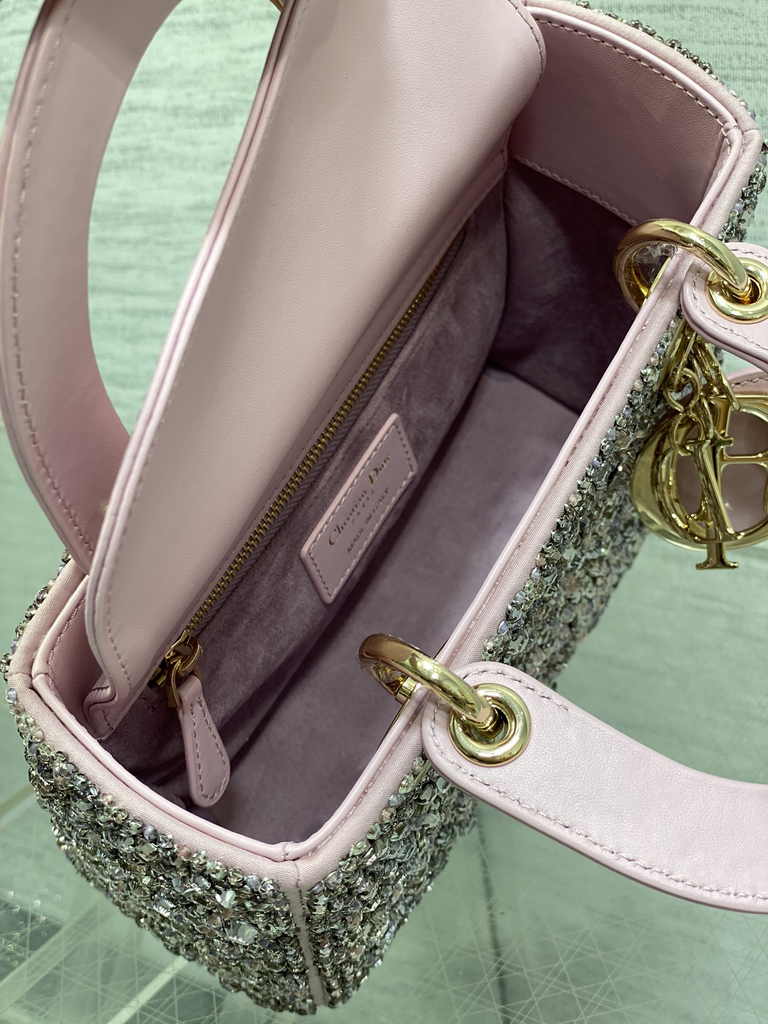Small Lady Dior Bag M0531 Pink Calfskin Bead - Default Title - View 9