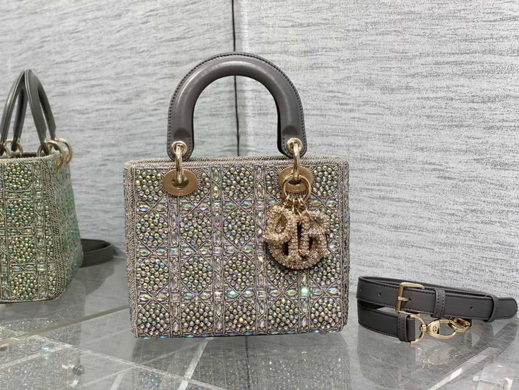 Small Lady Dior Bag M0531 Gray Calfskin - Default Title - View 1