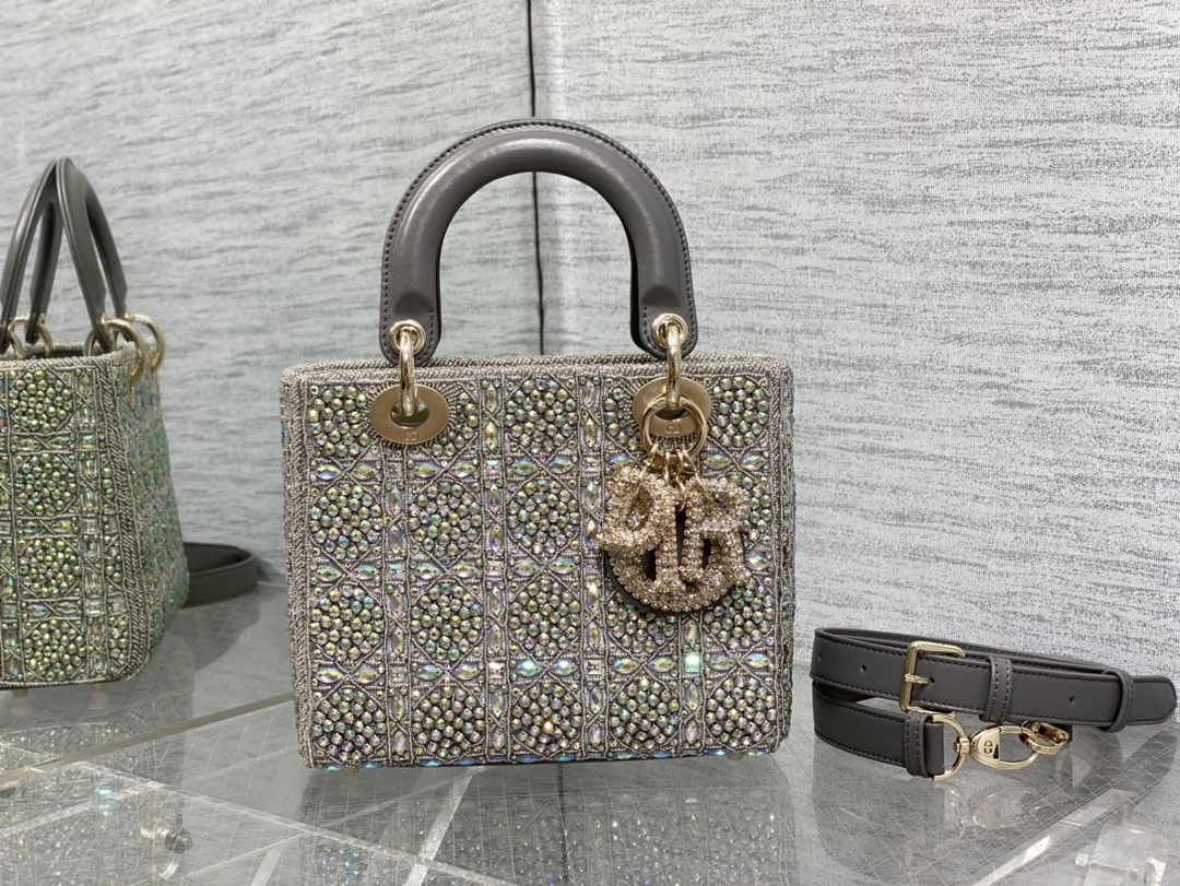 Small Lady Dior Bag M0531 Gray Calfskin - Default Title - View 1