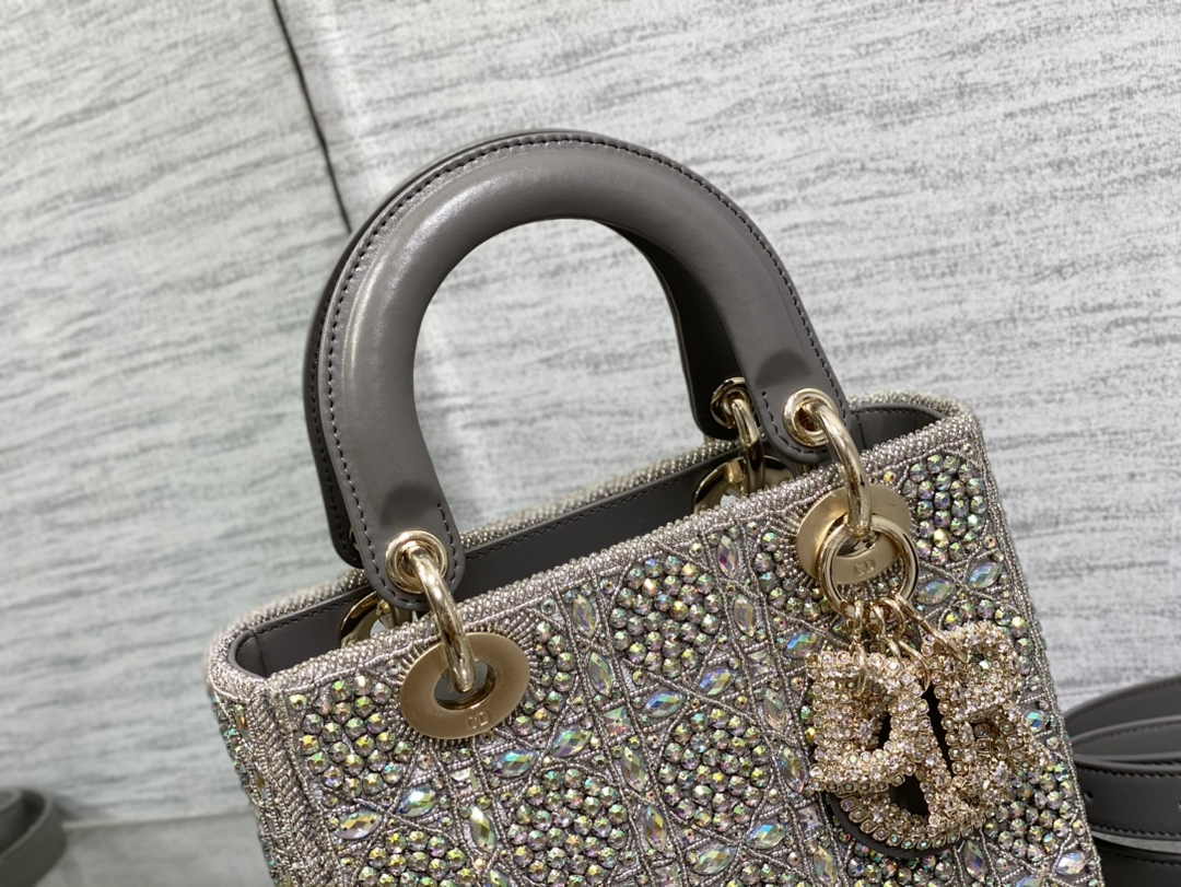 Small Lady Dior Bag M0531 Gray Calfskin - Default Title - View 7