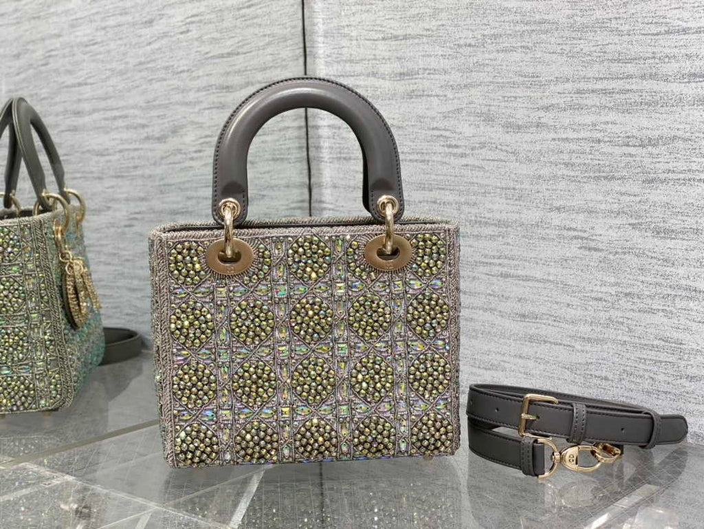 Small Lady Dior Bag M0531 Gray Calfskin - Default Title - View 3