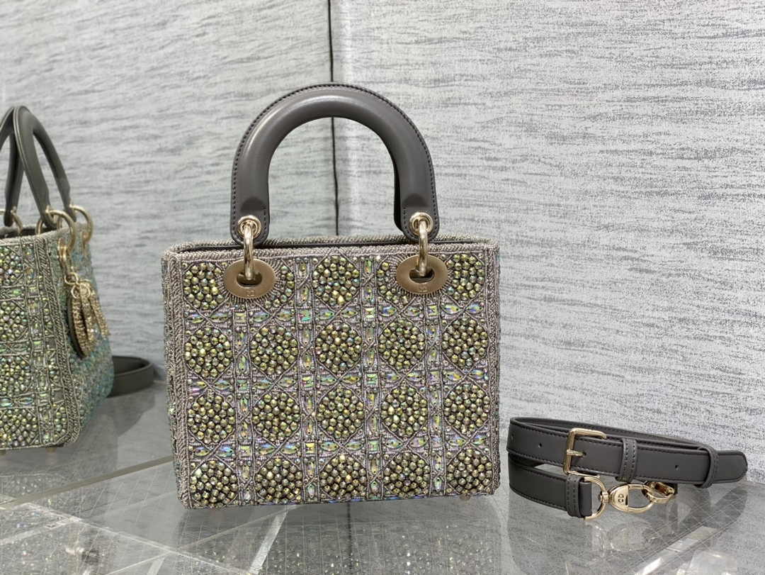 Small Lady Dior Bag M0531 Gray Calfskin - Default Title - View 3